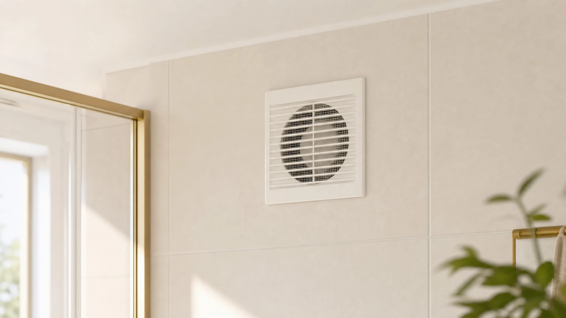 Technicien en uniforme de travail installant ou procédant à l'entretien d'une unité VMC au plafond d'une pièce d'habitation, montrant clairement le système de ventilation. L'image doit être une photographie réelle de qualité professionnelle, montrant l'expertise et le professionnalisme du métier de chauffagiste-plombier.